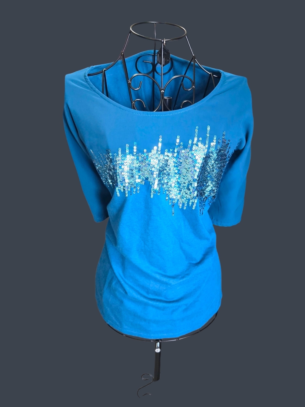 Blue Sequin-Accent Women’s Top